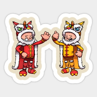 2 Characters Wearing Lion Dance Costumes Sticker